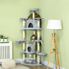PawHut 79" Large Cat Tree Tower with Scratching Posts and Hammock - Light Grey-Covered with soft plush, your cats will love this feline-friendly touching			 