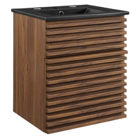 Modway Render 18" Wall-Mount Bathroom Vanity - Walnut/Black-Mid-Century Modern Vanity