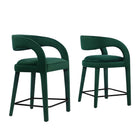 Modway Pinnacle Performance Velvet Counter Stool - Green Black - Set of 2-Modern Counter Stool Set