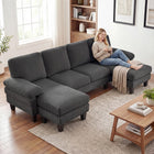 HOMCOM U-Shaped Sectional Couch with Pillow-top Armrests - Dark Grey-550 lb. per seat capacity provides secure support for all users  