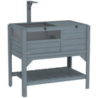 PawHut Wooden Tortoise House with Shelf, Lamp, Frame and Tray - Dark Grey-Two openable lids FOR easy cleaning,lockable design FOR safety