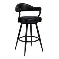 Armen Living Justin 26" Counter Height Swivel Bar Stool in Vintage Black Faux Leather with Black Metal Legs-It can be tough crafting the perfect seating option for our customers, we are always thinking of the most unique ideas for the best user experience. Providing these features is one way we can do this and help exceed your expectations. The wonderful full 360-degree swivel function allows for maximum mobility. The smooth glide swivel function allows you to change directions with ease, making this your n