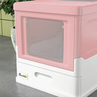PawHut Enclosed Cat Litter Box with Scoop, Tray, Top Entry and Foldable - Pink-Colour: White and Pink 