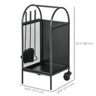 Outsunny 15" Firewood Rack with Wheels - Tools - Wood Storage Rack - Black-Convenient side slots to keep your accessories organized