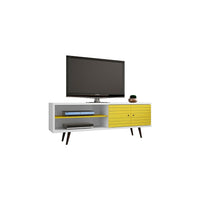 Manhattan Comfort Liberty MDP and MDF 62.99"W TV Stand, White and Yellow (201AMC64)-Free Standing TV Stand for Living Room and Bedroom use.