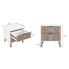 Manhattan Comfort DUMBO 20.07" Modern 2-Drawer Nightstand - White/Rustic Grey-Horizontal Glam Drawer Handles Made of Metal with a Gold Finish
