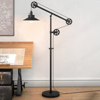 Hudson&Canal Descartes Wide Brim/Pulley System Floor Lamp with Metal Shade - Blackened Bronze/Blackened Bronze-Includes a 8 ft. cord with rotary socket switch