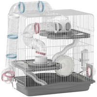 PawHut 3-Tier Portable Gerbil Cage with Tunnel - Grey-This hamster cage features three levels and fun tubes, offering endless adventure and space  
