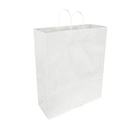 Eddie's Recycled Shopper Paper Bag - 16" x 6" x 19" - White - 100 Pack-Our white kraft paper shoppers are 120 gsm