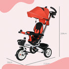 Qaba 6-in-1 Toddler Tricycle with Parent Push Handle and Cupholder - Red-Smooth and quiet ride with EVA wheels for outdoor use 