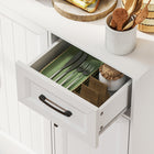 HOMCOM 71" H Pantry Cabinet with Charging Station - White-Arched doors and beadboard details add warm, modern-style charm 