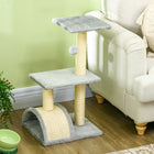 PawHut 28" Cat Tree Climbing Tower with Sisal Scratching Post - Light Grey-Colour: Light grey, Cream white 