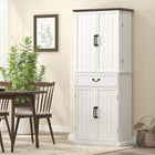 HOMCOM 71" H Farmhouse Kitchen Pantry Cabinet with Light - White-Three-tier cabinets, door racks, and large drawer maximize storage 