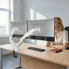 ShoppingAll Dual VESA Monitor Mount with Fully Adjustable Gas Spring Arm and Office Desk Clamp - White-7