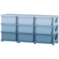 Qaba 3 Tier Kids Toy Organizer with 9 Plastic Storage Bins - Blue-Rounded edges help prevent your kid from getting injured in case they fall 