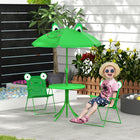 Outsunny Kids Folding Picnic Table & Chair Set with Sun Umbrella - Green-2 Chairs for social play and interaction   