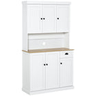 HOMCOM 71" H Kitchen Buffet Cabinet with Hutch, Storage and Drawer - White-A drawer with smooth metal glides allows you to store napkins and cutlery with ease 