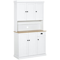 HOMCOM 71" H Kitchen Buffet Cabinet with Hutch, Storage and Drawer - White-A drawer with smooth metal glides allows you to store napkins and cutlery with ease 