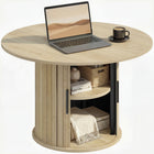 HOMCOM 31.5" Round Coffee Table with Storage - Natural Wood-Hidden sliding door reveals spacious storage for household items