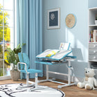 Qaba Kids Desk & Chair Set Height Adjustable with Tilt Desktop - Blue-Adjustable anti-slip foot pads maintain stability on uneven floors
