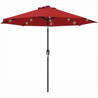 Outsunny Solar Patio Umbrella with LED Lights and Tilt - 9' - Wine Red-Rust-resistant steel pole with 8 ribs supports a 180gsm polyester cloth canopy