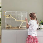 PawHut Hamster/Gerbils Cage with Food Dish - White-The detachable bottom simplifies cleaning and holds extra bedding