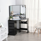HOMCOM Corner Vanity Desk with Mirror - 43.7" L x 22.1" W x 55.6" H - Black-Solid particle board construction built to hold your different items 