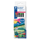 Staedtler 3001 C6-1 Double-Ended Watercolour Brush Pens - Europe - 6 Pack-One pen – two tips, flexible brush and thin tip