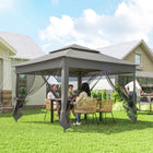 Outsunny 11 ft W x 11 ft L Pop Up Canopy 2-Tier Soft Top Gazebo with Mesh Netting - Dark Grey-Extended eave pole provides extra shade