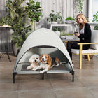 PawHut Outdoor Elevated Dog Bed with Canopy Raised Dog Bed - Light Grey-Breathable mesh mesh promotes airflow and keeps dogs cool