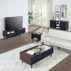 Manhattan Comfort Duane Mid-Century Modern End Table and Coffee Table - Dark Brown and Navy Blue - Set of 2-30 Day Limited Manufacturer's Warranty