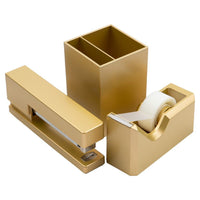 JAM Paper Desk Trio Stapler, Tape Dispenser & Pen Holder Pack - Gold-Colour: Gold
