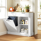 HOMCOM 10 Gallon Beadboard Tilt Out Garbage Sideboard Buffet Cabinet with Drawers - White-Two drawers and adjustable shelf offer abundant storage flexibility