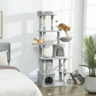 PawHut 67" Large Cat Tower with 7 Scratching Posts - Light Grey-Multi-level design with a ladder creates an easy climbing path for kittens
