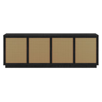 Hudson&Canal Pryce TV Stand for TV's up to 78" - Black Grain/Natural Rattan-A mid-century design accommodates TVs up to 78" for your entertaining space