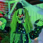 HOMCOM 6' Life Size Animated Clown with Sound Motion Activation - Green-Motion sensor halloween decoration clown lines and laughter enhance the eerie atmosphere 
