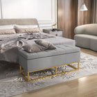 HOMCOM Upholstered Flip Top Storage Ottoman Bench - Grey-Steel legs with powder coating for high stability and durability 