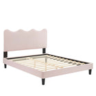 Modway Current Performance Velvet Queen Platform Bed with Black Wood Legs - Pink-Queen Platform Bed