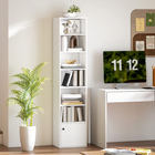 HOMCOM 7-Tier Bookcase with Adjustable Shelf and Cabinet - White-Slim design maximizes vertical space, great for hallways and small rooms 