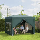 Outsunny 10' ft W x 10 ft L Outdoor Pop Up Party Tent with Carrying Bag - Dark Green-A piece instant frame sets up in seconds, simply expand to open