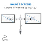 ShoppingAll Dual Monitor Mount Stand with Adjustable Arm for 13"-32" Monitors - White-Keep your cables neat and organized with our built-in cable clips, save your desk space and keep your workstation clean