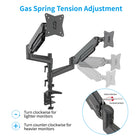ShoppingAll Fully Adjustable Pneumatic Dual Gas Spring Monitor Desk Clamp Mount - Black-Designed with pneumatic gas spring system which allows effortless tension adjustment for your monitors