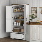 HOMCOM 69" H Tall Kitchen Storage Cabinet with Adjustable Shelves - Cream White-Two adjustable shelves allow for customized organization 