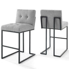 Modway Privy Black Stainless Steel Upholstered Fabric Bar Stool - Black Light Gray - Set of 2-Glam Deco Bar Stool Set of 2