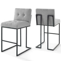 Modway Privy Black Stainless Steel Upholstered Fabric Bar Stool - Black Light Gray - Set of 2-Glam Deco Bar Stool Set of 2