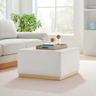 Modway Tilden Large 28" Square Performance Velvet Upholstered Ottoman - Alabaster/Natural-Rubberwood Plinth Base
