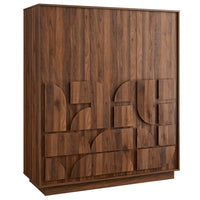 Modway Bulwark 3-Door Wardrobe Closet - Walnut-Adjustable Shelves
