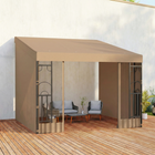Outsunny 10 ft W x 10 ft L Wall Mounted Pergola Gazebo with Curtains and Nettings - Khaki-PA-coated polyester pergola canopy protects against UV