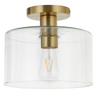 Hudson&Canal Henri 10" Wide Semi Flush Mount with Glass Shade - Brass/Clear-Industrial design for your entryway, foyer, or kitchen