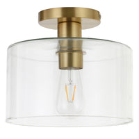 Hudson&Canal Henri 10" Wide Semi Flush Mount with Glass Shade - Brass/Clear-Industrial design for your entryway, foyer, or kitchen